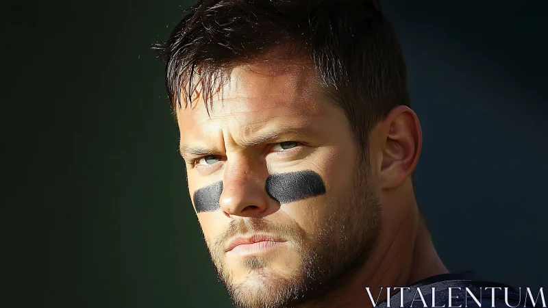 Intense football player portrait under dramatic sunlight.