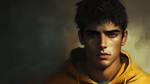 Moody portrait of a brooding youth in ember‑soft light.