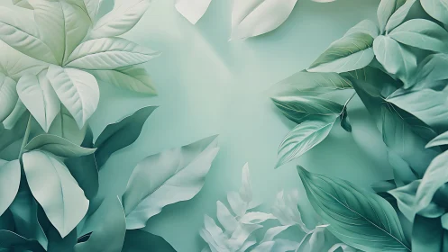 Soft teal foliage frames subtle gradient botanical background