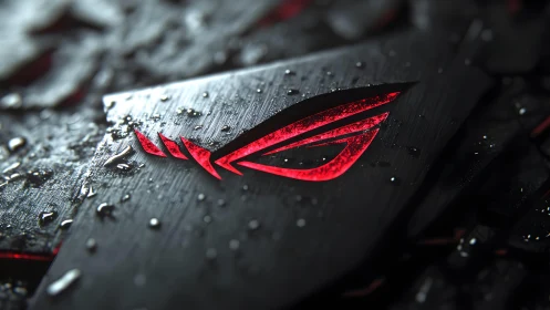 Sleek gaming logo in dark cyberpunk style with water droplets.