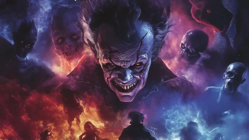 Digital painting of demonic ringleader amid spectral horde.