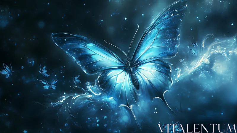 Bioluminescent blue butterfly rendered in high contrast particle bloom