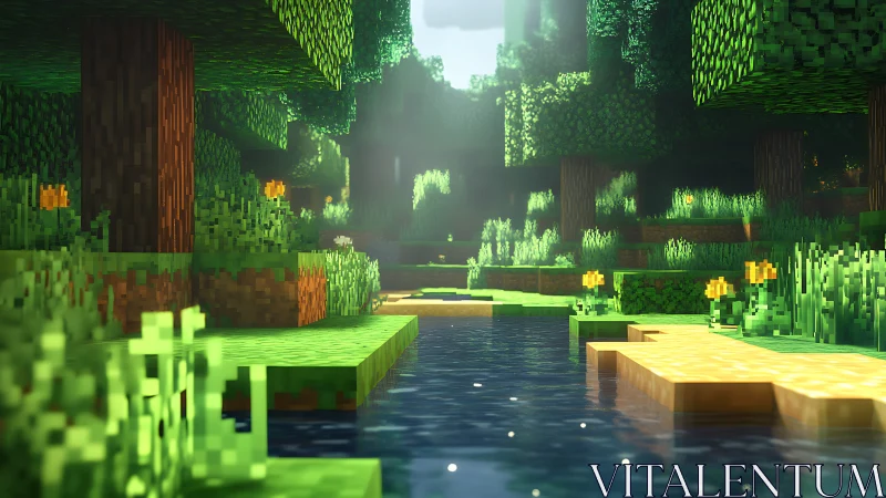 Minecraft Forest Canyon Rendered with Volumetric Lighting.