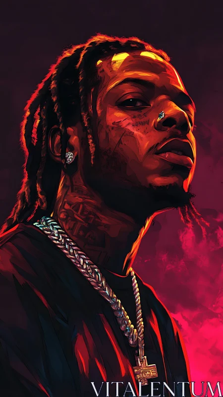 Bold digital portrait of confident rap-inspired figure.