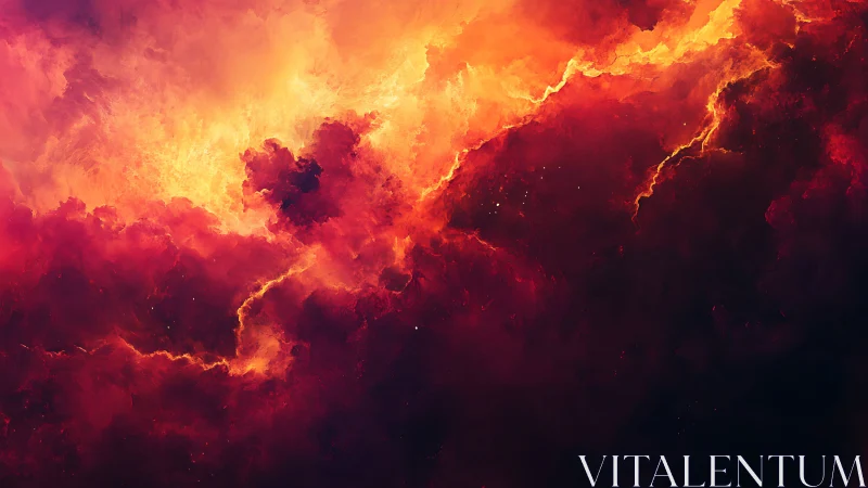 Incandescent Cloud Formation Against Dark Sky.