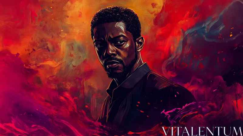 Digital portrait of a man set against swirling warm colors