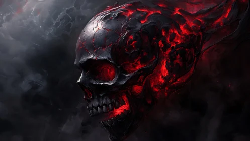 Fiery skull draped in swirling smoke and molten shadow.