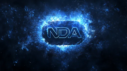 Glowing NDA logotype shatters through blue energetic nebula