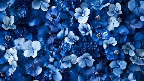 Blue Floral Abundance: Monochromatic Botanical Composition.