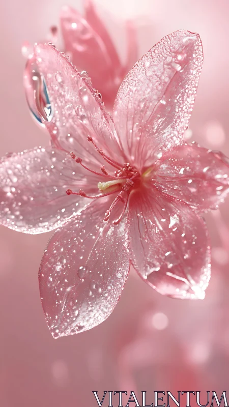Dewy Pink Petals: Delicate Flower Glistening with Morning Droplets