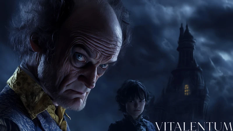 Stormy night guardians watching over a haunted tower.