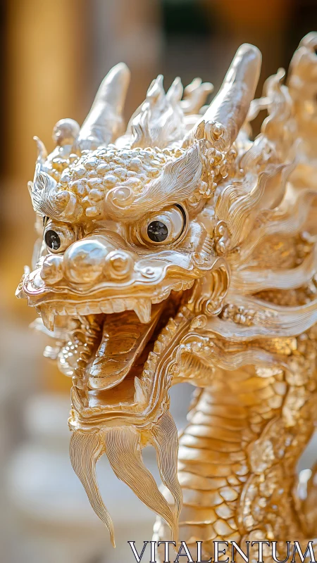 Golden dragon sculpture in shallow depth-of-field close-up shot.