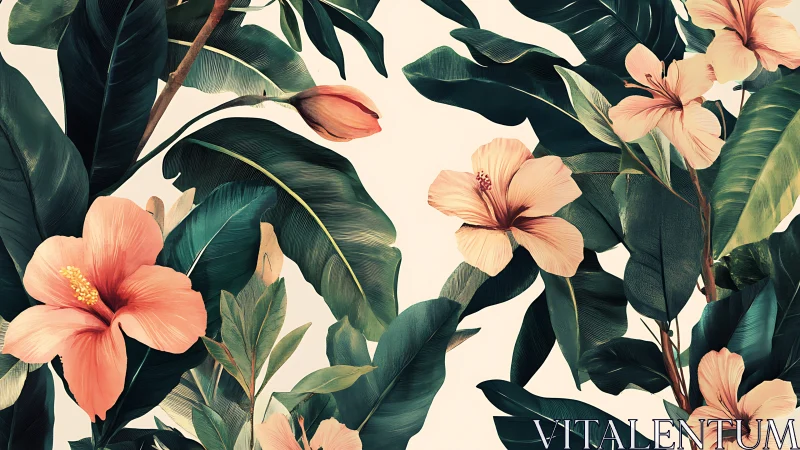 Digitally rendered hibiscus foliage with layered botanical detailing