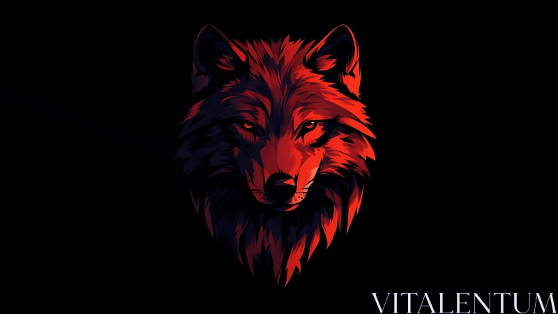 Vector wolf portrait in red-black minimalist digital painting.