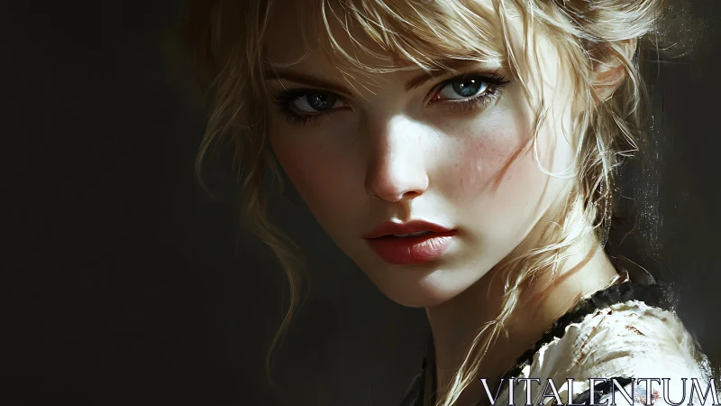 Luminous portrait of blonde woman in dramatic side light.