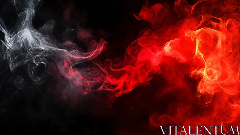 Red and White Smoke Collision on Black Background.