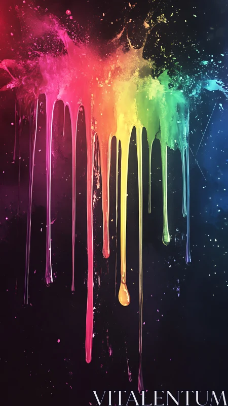 Vibrant rainbow paint gently drips across a deep night sky