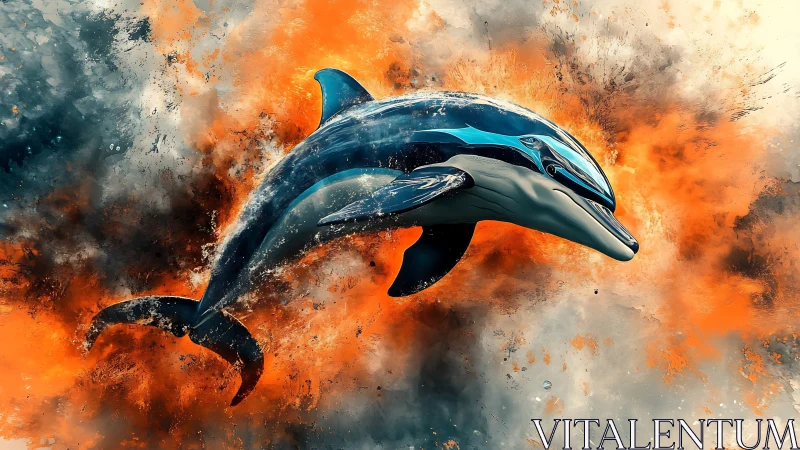 Digital painting study of a leaping dolphin in explosive surf.