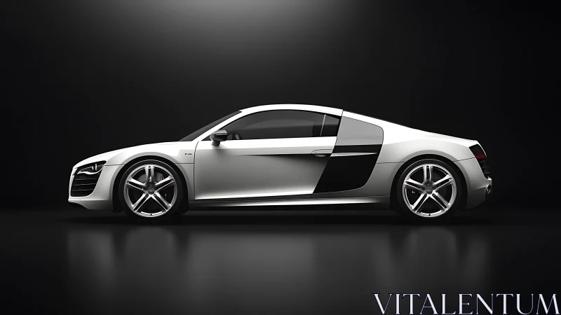 Side profile of a silver sports coupe in controlled lighting