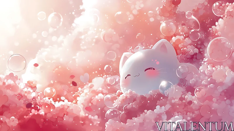 Blushing bubblecloud kitten drifting in a pink sugar dream.
