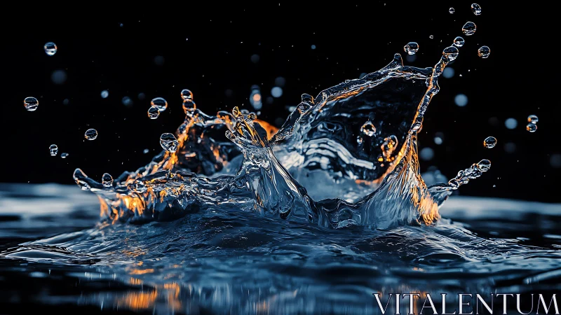 Glowing water splash rises in a crisp, crystal clear moment