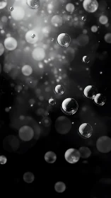 Monochrome bubbles are suspended against a dark background