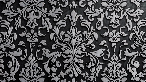 Ornate silver damask pattern shimmers over deep charcoal background