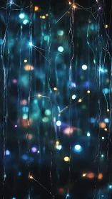 Vertical strands of defocused multicolor point light sources.