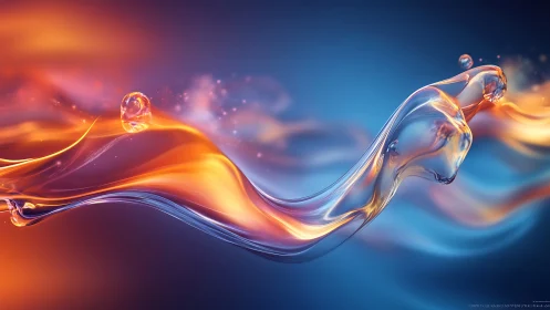 Liquid fire ribbon flows through cool electric blue field.