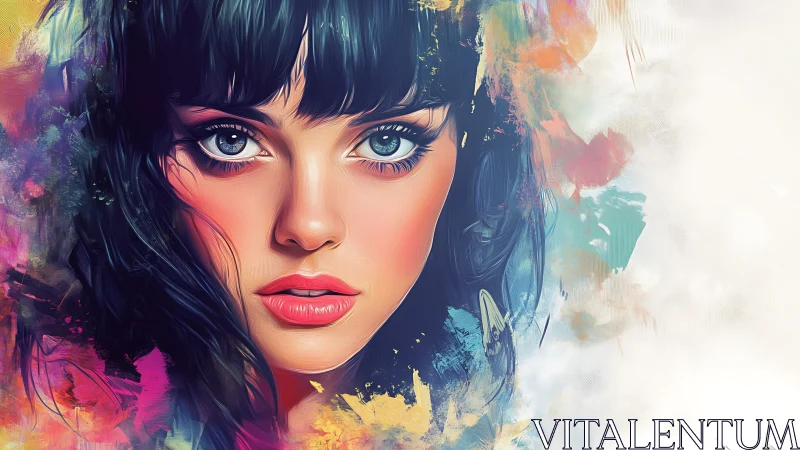 Digital painting portrait with expressive color splatter field.