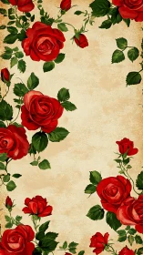 Red roses frame surround aged paper background space
