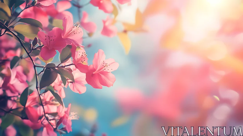 Soft-focus azalea flowers with chromatic gradient backlight rendering technique