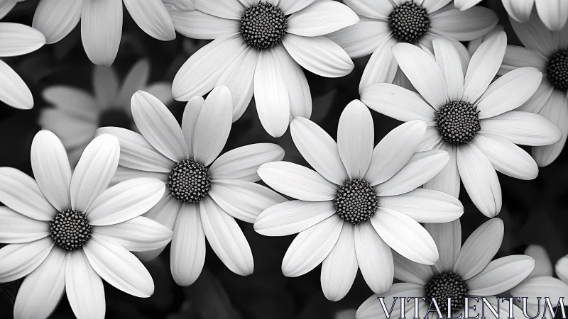 Monochrome Daisy Cluster: Black and White Botanical Close-up.