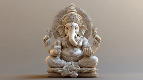 Serene ivory Ganesh sculpture in gentle golden light.