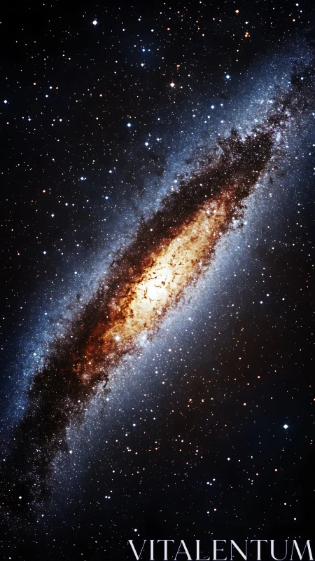 Spiral galaxy core glows in vibrant dust and starlit void