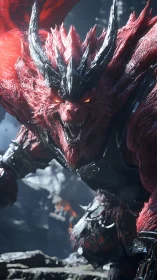 Inferno warlord lunging from the ruins with molten fury.