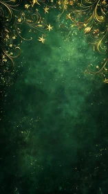 Emerald green background glows with ornate golden flourishes