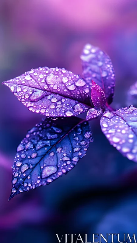 Close-up of purple leaves with water droplets in focus.