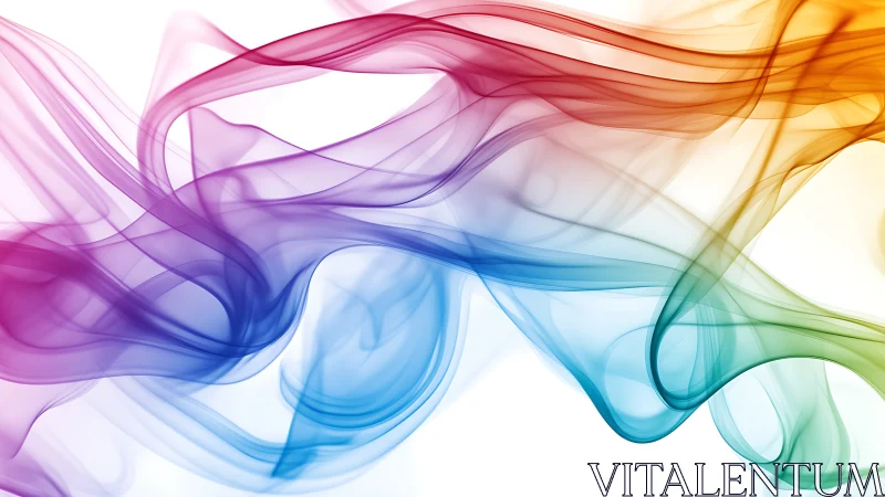 Colorful translucent waves flow diagonally across white space