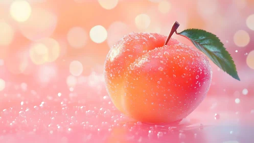 Dewy peach glows under soft bokeh pastel lighting.