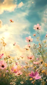 Butterflies Dancing Through Pink Cosmos Blooms.