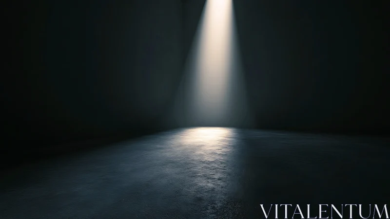 Single spotlight pierces a dark empty room with quiet drama