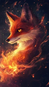 Volumetric vulpine entity emerging from turbulent plasma flame.