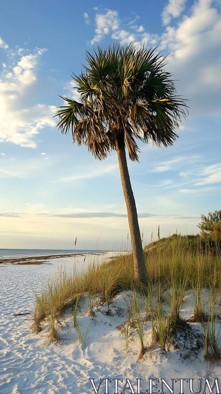 Solitary Sentinel: Palm's Graceful Dance Against Open Waters