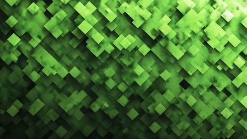 Green geometric squares form layered diagonal abstract field