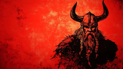 Viking warrior illustration occupies right side over red field