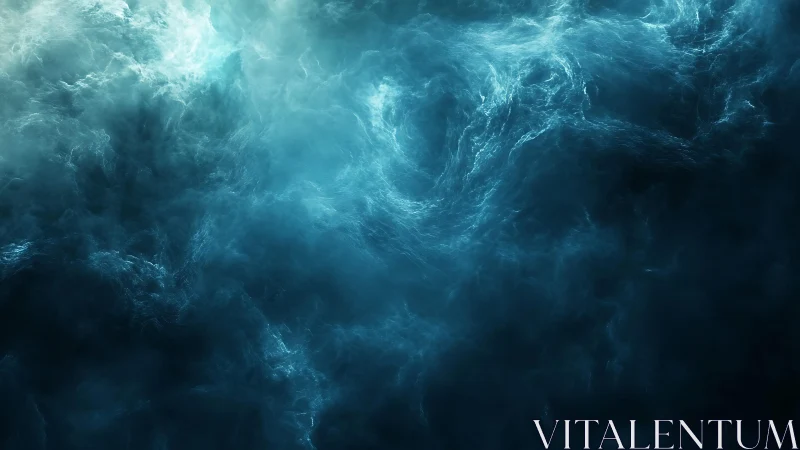 Abstract swirling blue mist with ethereal lighting effects.