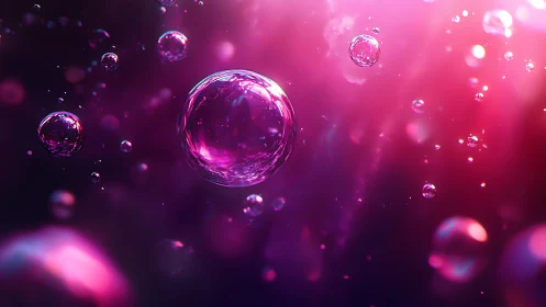 Glimmering pink bubbles drifting through dreamy light.