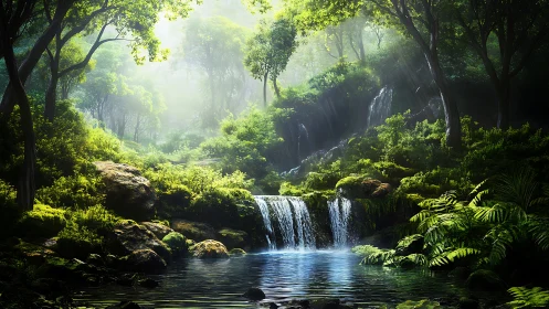 Misty Forest Waterfall Sanctuary.