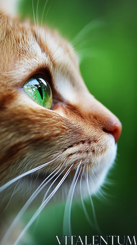 Close-up portrait of ginger tabby cat with striking green eyes.